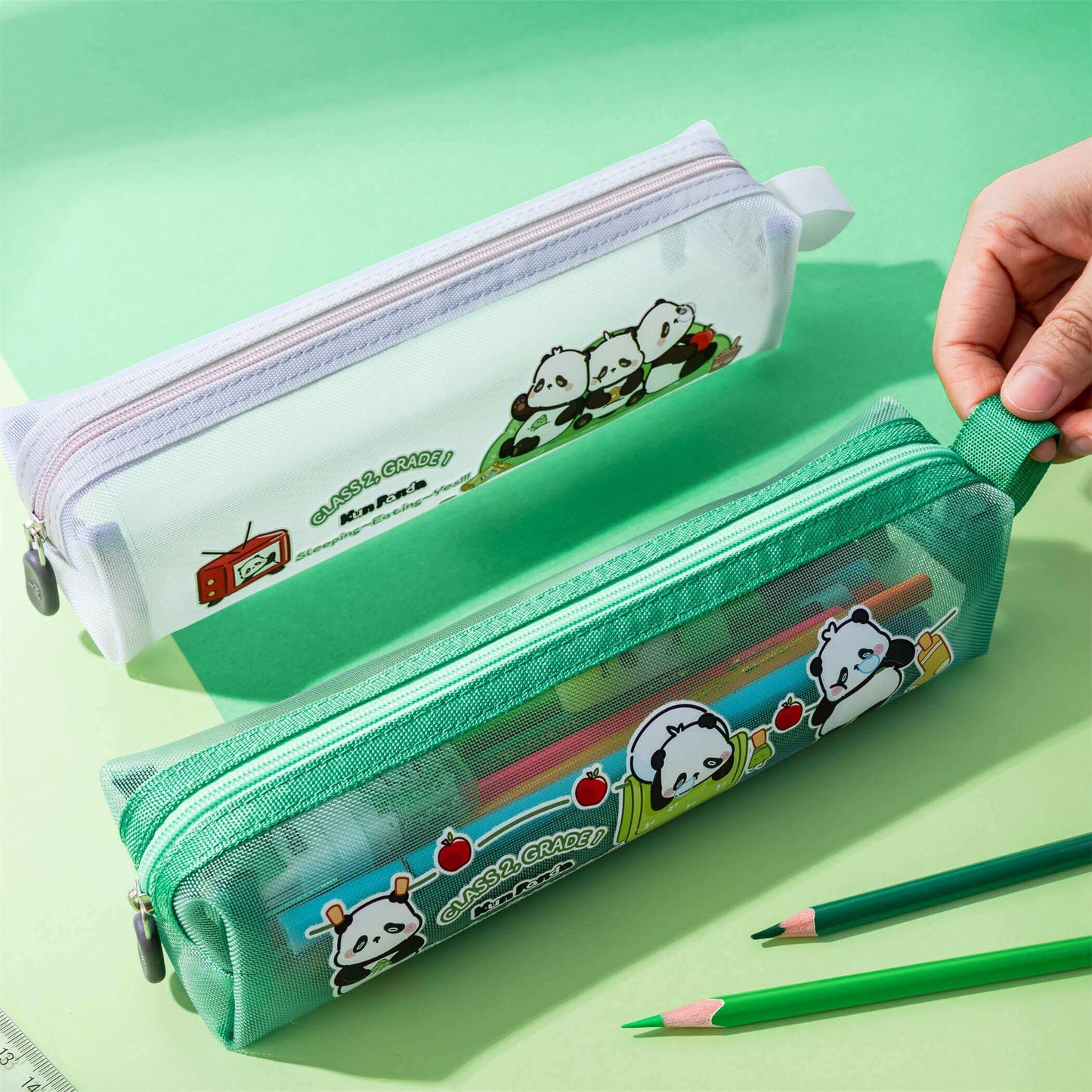 Kun Panda Mesh Pencil Pouch