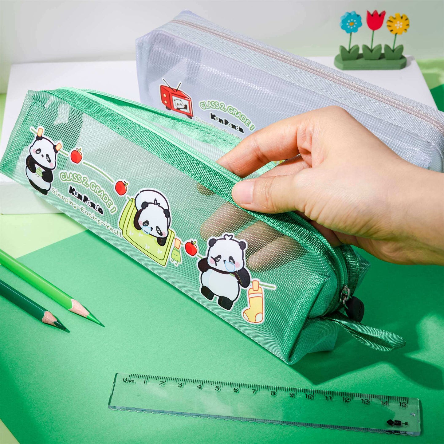 Kun Panda Mesh Pencil Pouch
