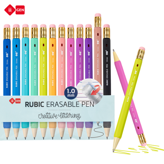 iiGEN x Creative Lettering RUBIC Erasable Gel Pen - 1.0mm Bold Point, Quick-Dry Ink, 12/24 Colors