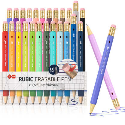 RUBIC 1.0mm Needle Tip Erasable Pens, 12/24 Colors, School & Office 1.0mm Needle Tip Bold Line, Ultra Smooth, Retractable Twist, for Drawing, Sketching, and Journaling, School & Office Supplies