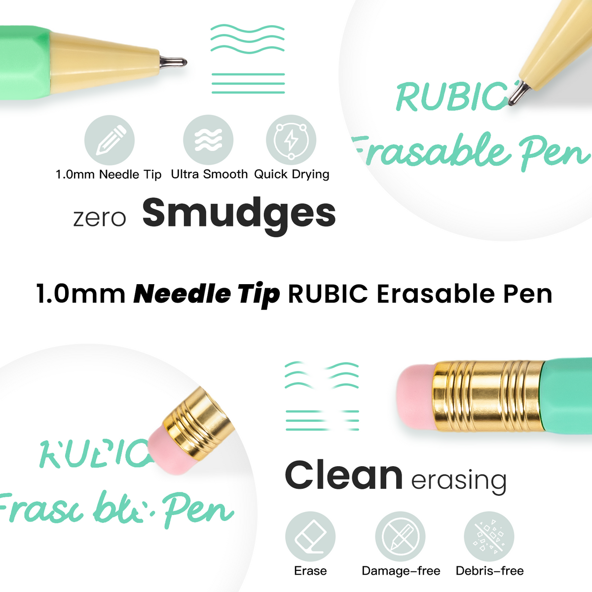 RUBIC 1.0mm Needle Tip Erasable Pens, 12/24 Colors, School & Office 1.0mm Needle Tip Bold Line, Ultra Smooth, Retractable Twist, for Drawing, Sketching, and Journaling, School & Office Supplies