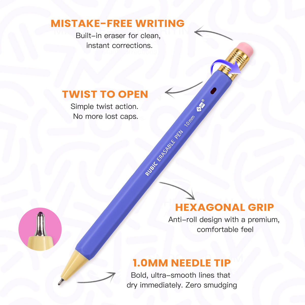 RUBIC 1.0mm Needle Tip Erasable Pens, 12/24 Colors, School & Office 1.0mm Needle Tip Bold Line, Ultra Smooth, Retractable Twist, for Drawing, Sketching, and Journaling, School & Office Supplies