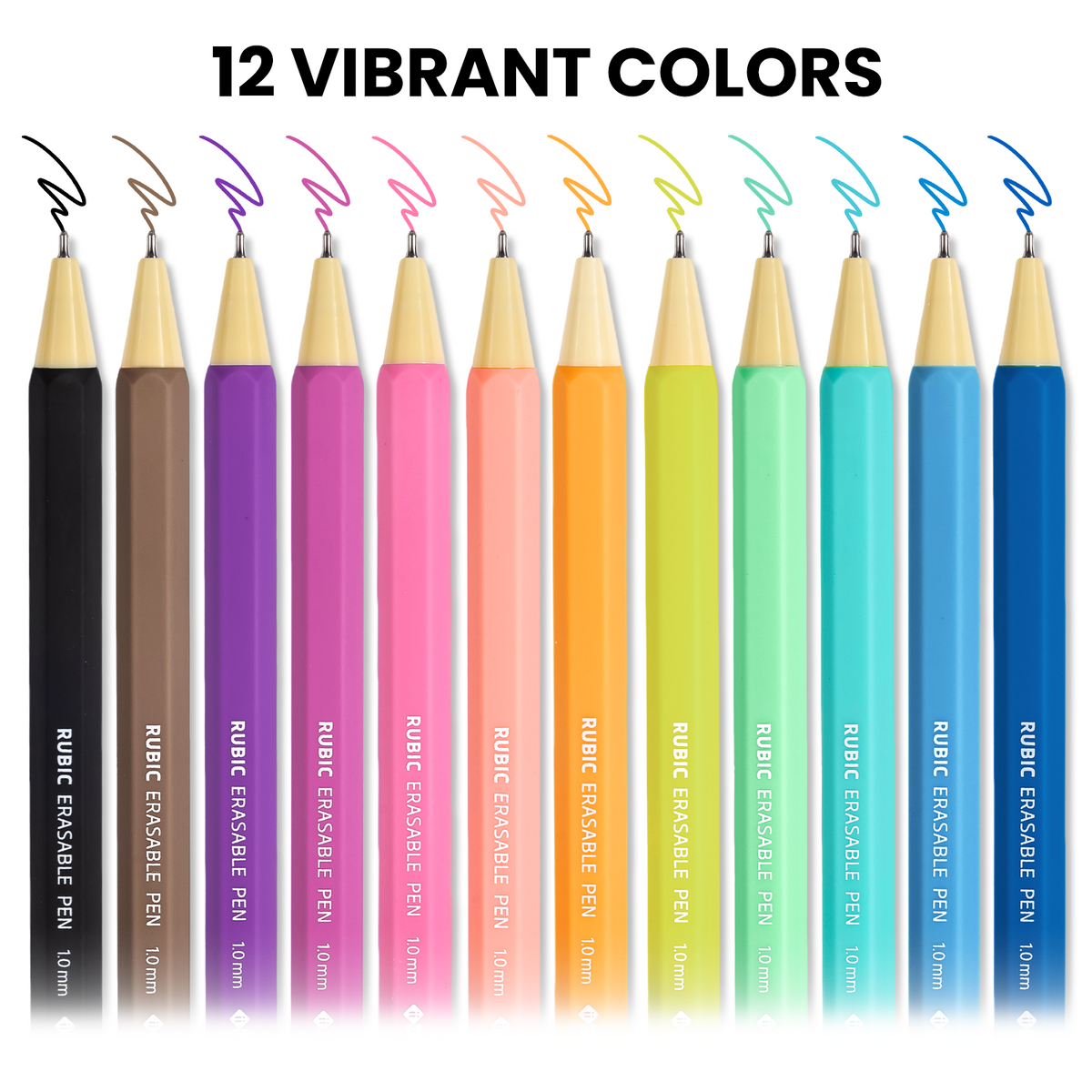 RUBIC 1.0mm Needle Tip Erasable Pens, 12/24 Colors, School & Office 1.0mm Needle Tip Bold Line, Ultra Smooth, Retractable Twist, for Drawing, Sketching, and Journaling, School & Office Supplies