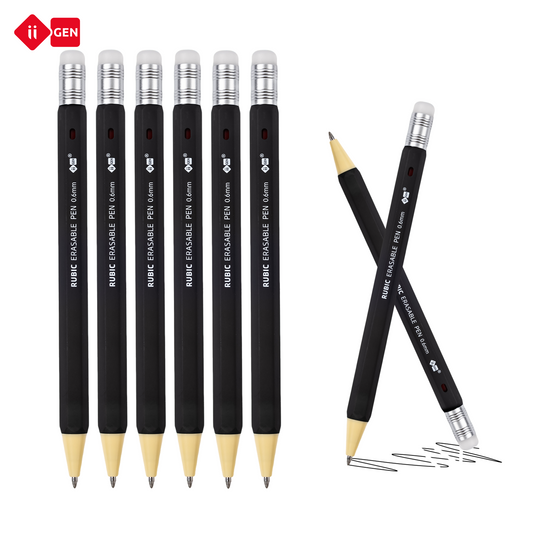 iiGEN RUBIC Erasable Gel Pen Set (6-Pack) - 0.6mm Medium Point, Smooth Quick-Dry Reusable Ink, for College Students,School Supplies College Office Stationery, Black Red Blue