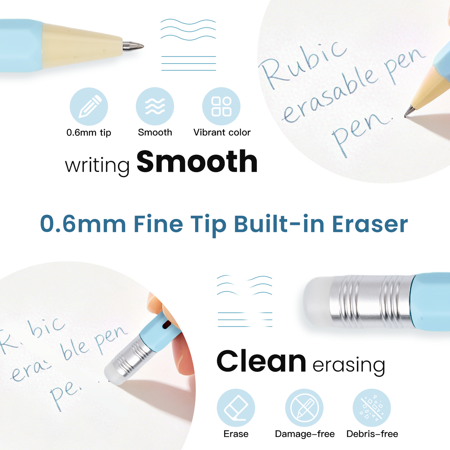 iiGEN RUBIC Erasable Gel Pens,0.6mm Retractable Twist Pens, Ergonomic Hexagonal Grip for Journaling,Drawing,School & Office Supplies,Smooth Writing for Students,Planner,teachers,nurses and artists,Holiday Gifts and Birthday Goodie Bags